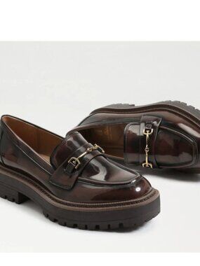 Sam Edelman Women's Laurs Chestnut Brown Leather Loafers with Horsebit Detail